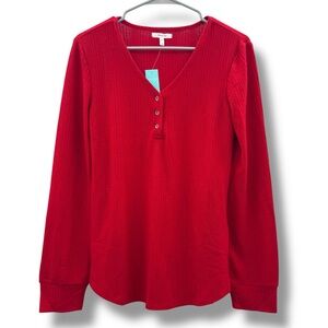 Maurices Red Thermal Knit Button Henley Long Sleeve Top Sz‎ S NEW